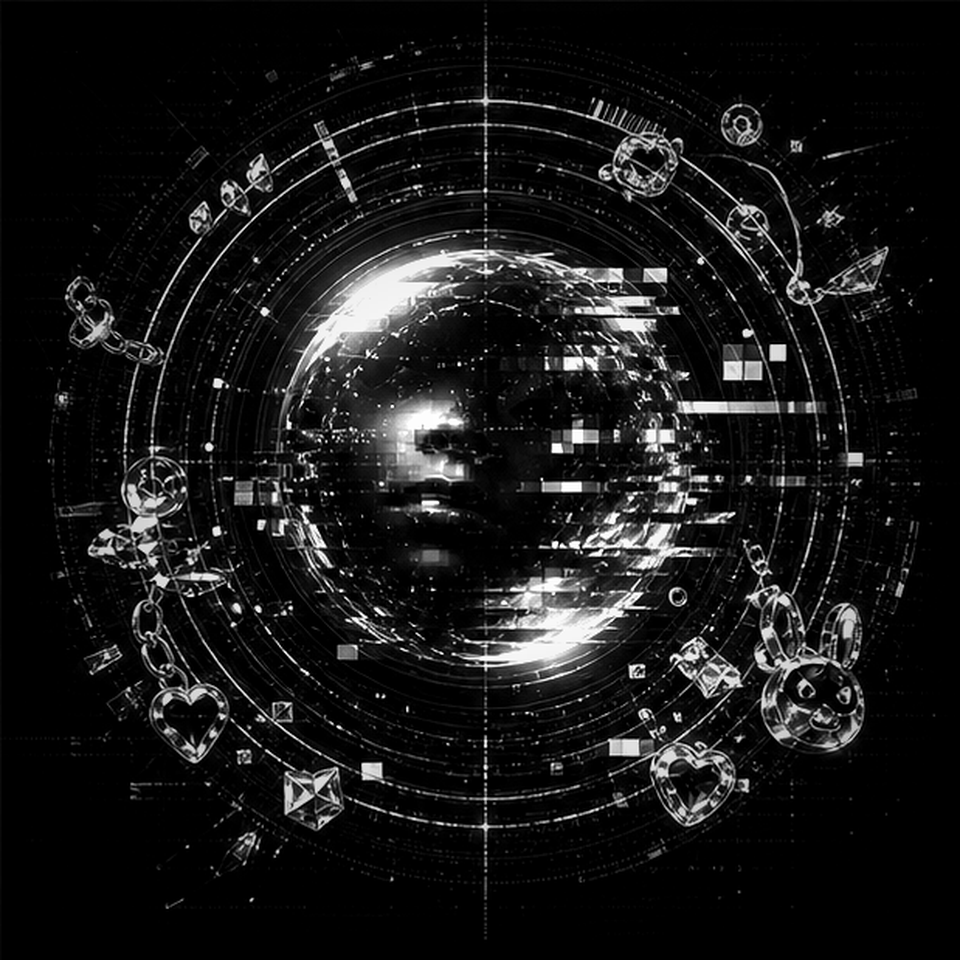 Abstract corrupted beauty-filter portal illustration
